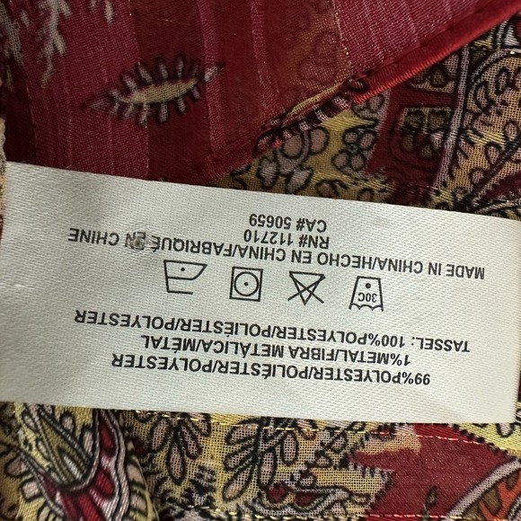 Simply Noelle Womens Top OS Red Paisley Sparkle Tassel Open Classic Boho Hippie - Picture 11 of 15